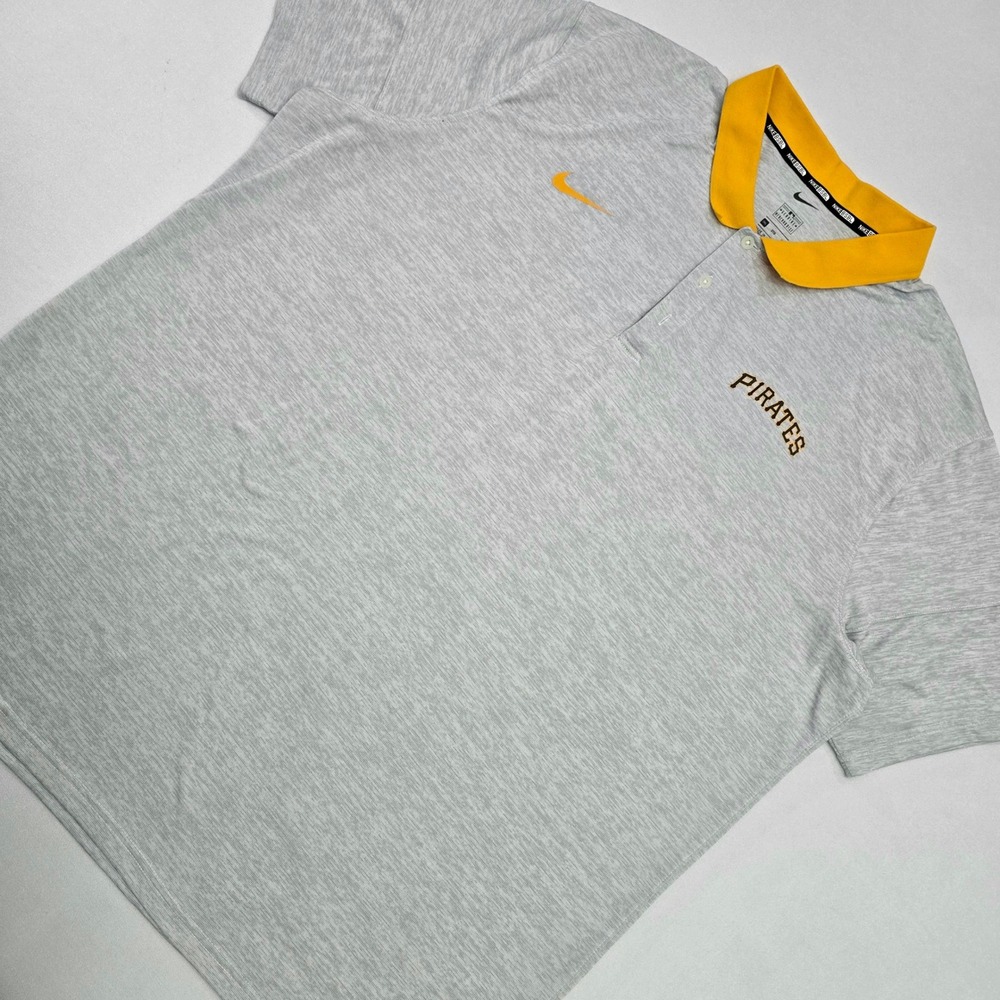Nike Pittsburgh Pirates MLB Polo Shirt Mens 3XL Gray Yellow Short Sleeve 34187X